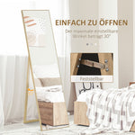 Standing Mirror, Full Length Dressing Makeup, Light Brown Wood Grain