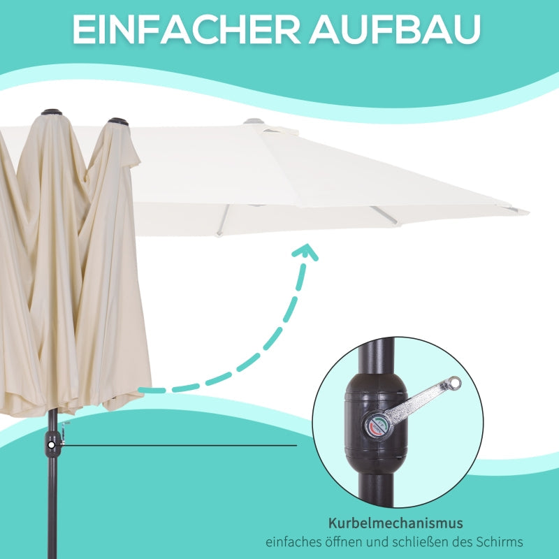 Parasol Double Patio Umbrella, Hand Crank, Oval, Beige
