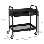 Rolling/Serving/Storage Trolley, 1 Drawer 1 Shelf with Hooks, Steel Black