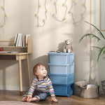 Kids' Storage Boxes, 4 Drawers, Rounded Edges, Plastic, Blue