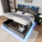 Upholstered Double Bed 140x200cm with Drawers - Grey Velvet