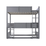 Triple Bunk Bed 90x200 cm with High Fence & Slats, Grey Wood