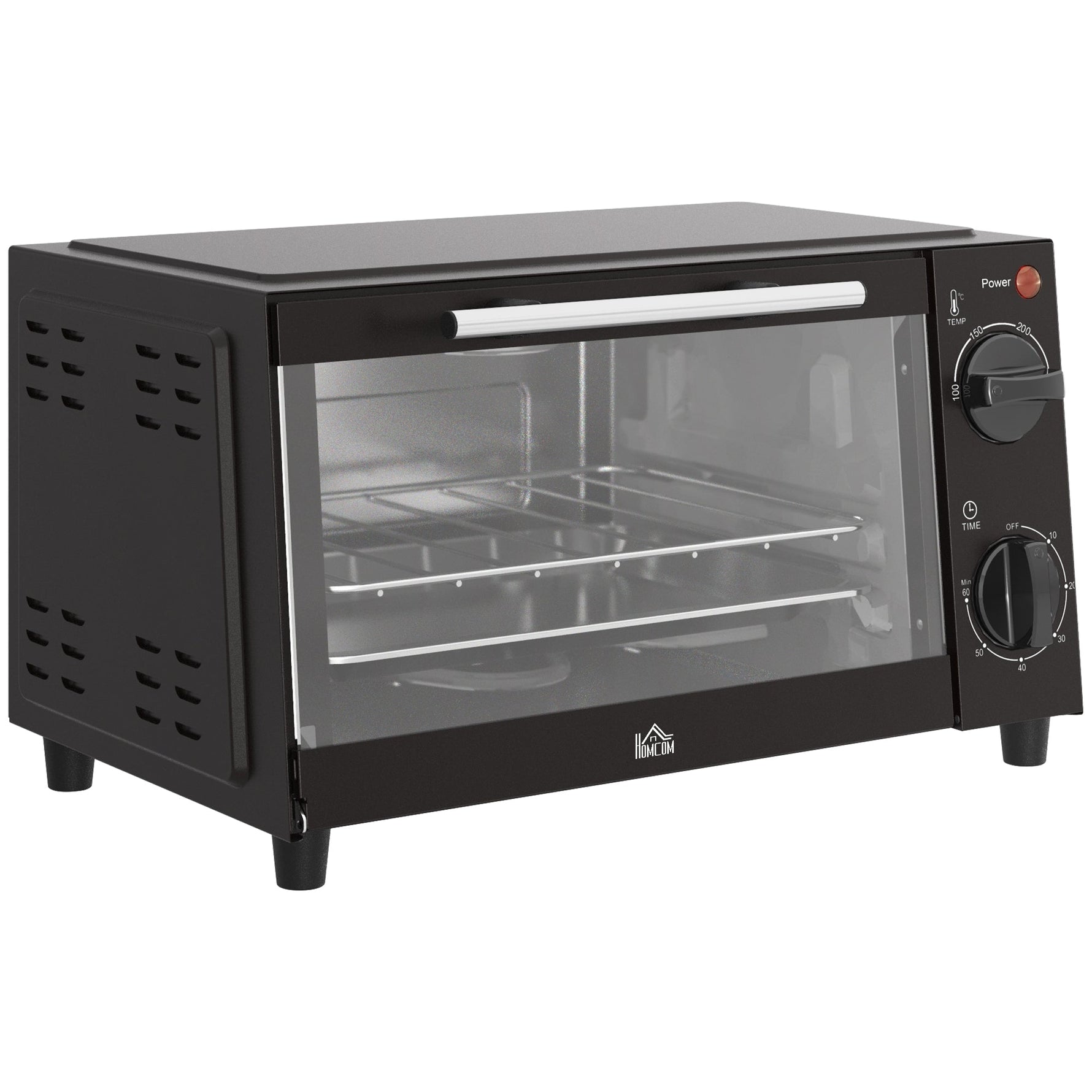 Mini Oven 9L 750W Adjustable Temp 60-Min Timer, Stainless Steel/Black