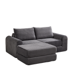 Corduroy 2-in-1 Sofa Bed with Two Pillows and Removable Footstool, Corduroy