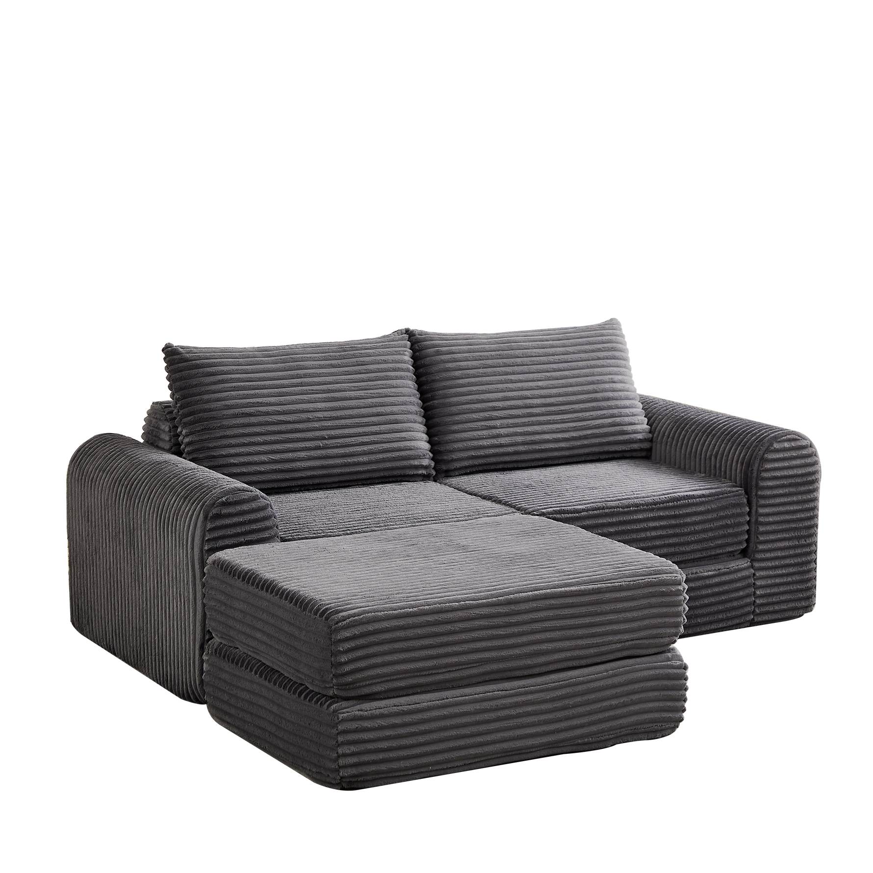 Corduroy 2-in-1 Sofa Bed with Two Pillows and Removable Footstool, Corduroy