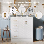 Bathroom Vanity Unit with Ceramic Sink and Side Storage Shelf, White