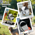 3-in-1 Pet Stroller, Folding Dog Cart with Removable Carrier, Grey