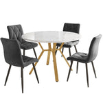 Dining Set 5-Piece Round Marble Table 4 Velvet Chairs - Grey