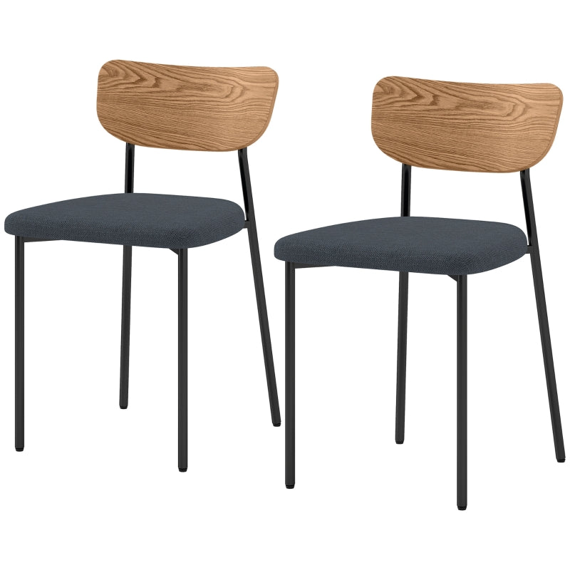 Dining Chairs Set of 2, Armless, Upholstered Steel Legs, Grey Linen Look