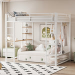 Loft Bed, Ladder & Table, Storage, White