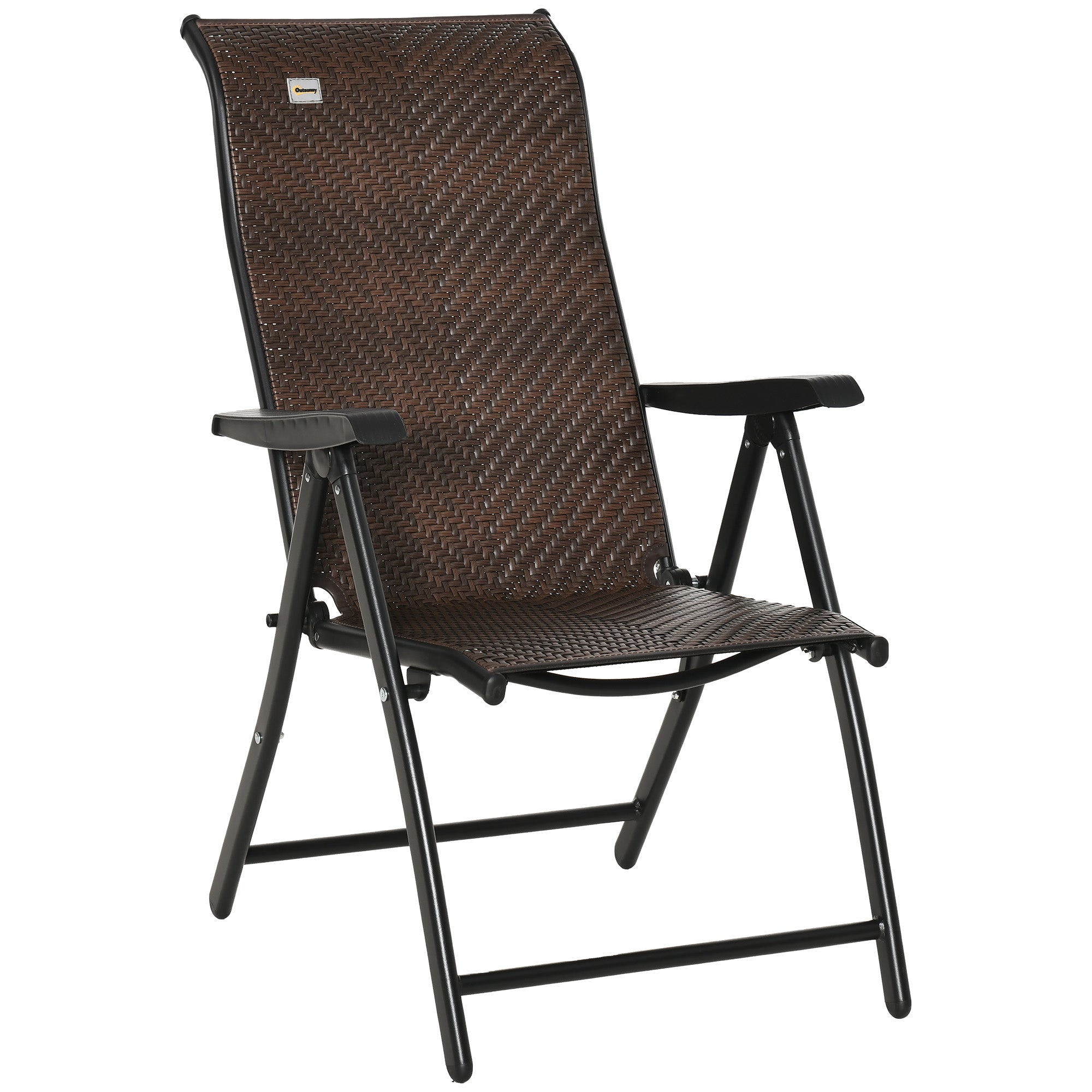 Polyrattan Folding Chair Adjustable Backrest Armrests Garden 7-Position