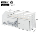 Multifunctional Children's Bed with Stairs, Storage and Convertible Desk, 90x200cm, White Wood