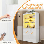Sofa Sideboard Tall Cabinet, Display Storage with LED Lights, Tempered Glass, 100 x 35 x 170 cm, High-Gloss