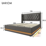 Upholstered Double Bed with Hydraulic Storage, USB Charging and LED, 180x200cm, Grey Cotton