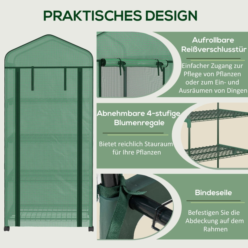Plastic Greenhouse, 4 Shelves, 69x50x165cm, Green