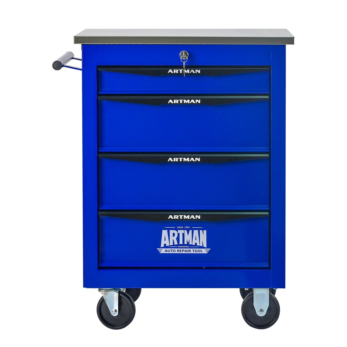 4-Drawer Tool Trolley, Multifunctional Rolling Storage, Metal, Black & Blue