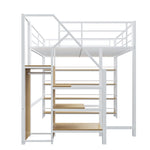 Loft Bed 140x200 with Safety Stairs Storage Wardrobe - White