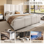 Upholstered Bed Frame, Modern with USB Port, Iron & Wood, Beige