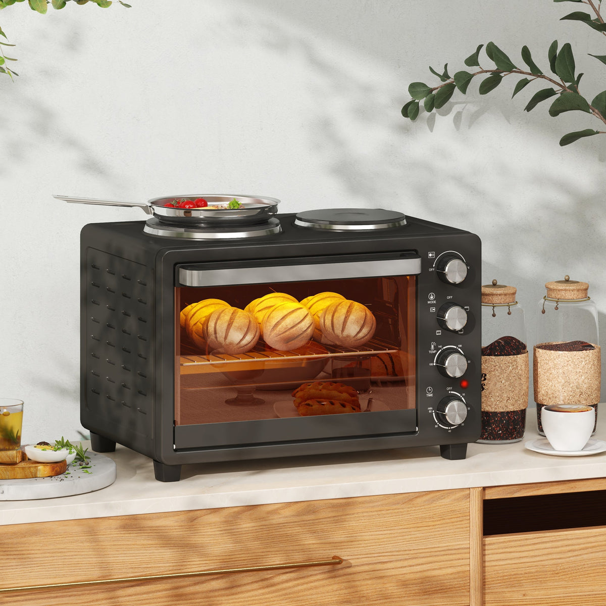 Mini Oven 28L 2600W with 2 Warming Plates, Black