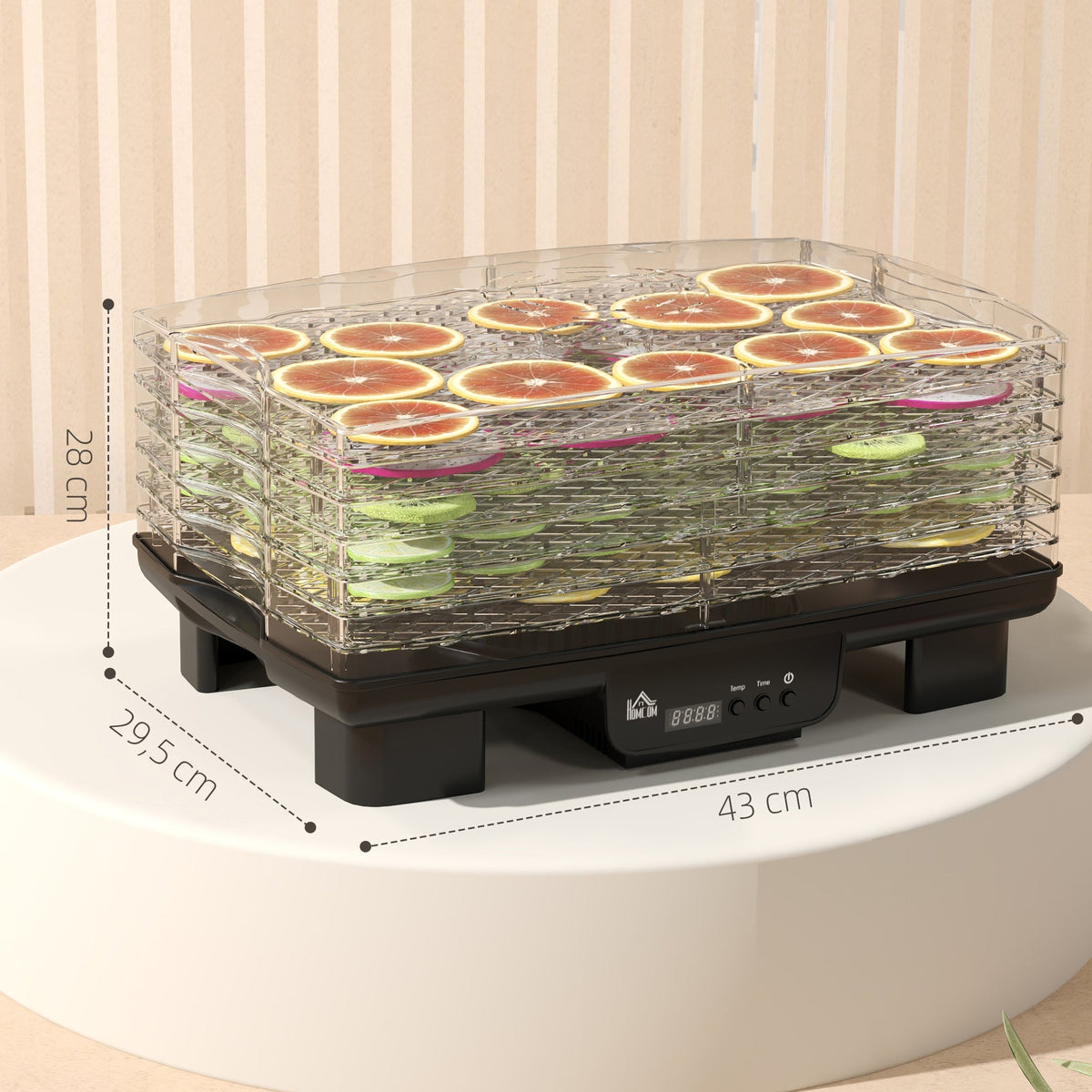 Food Dehydrator, 6 Trays, 550W, 40-70°C, 48-Hour Timer, Black