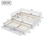 Sofa Bed, Pull-Out with Safety Gate & 2 Drawers, Solid Wood, White