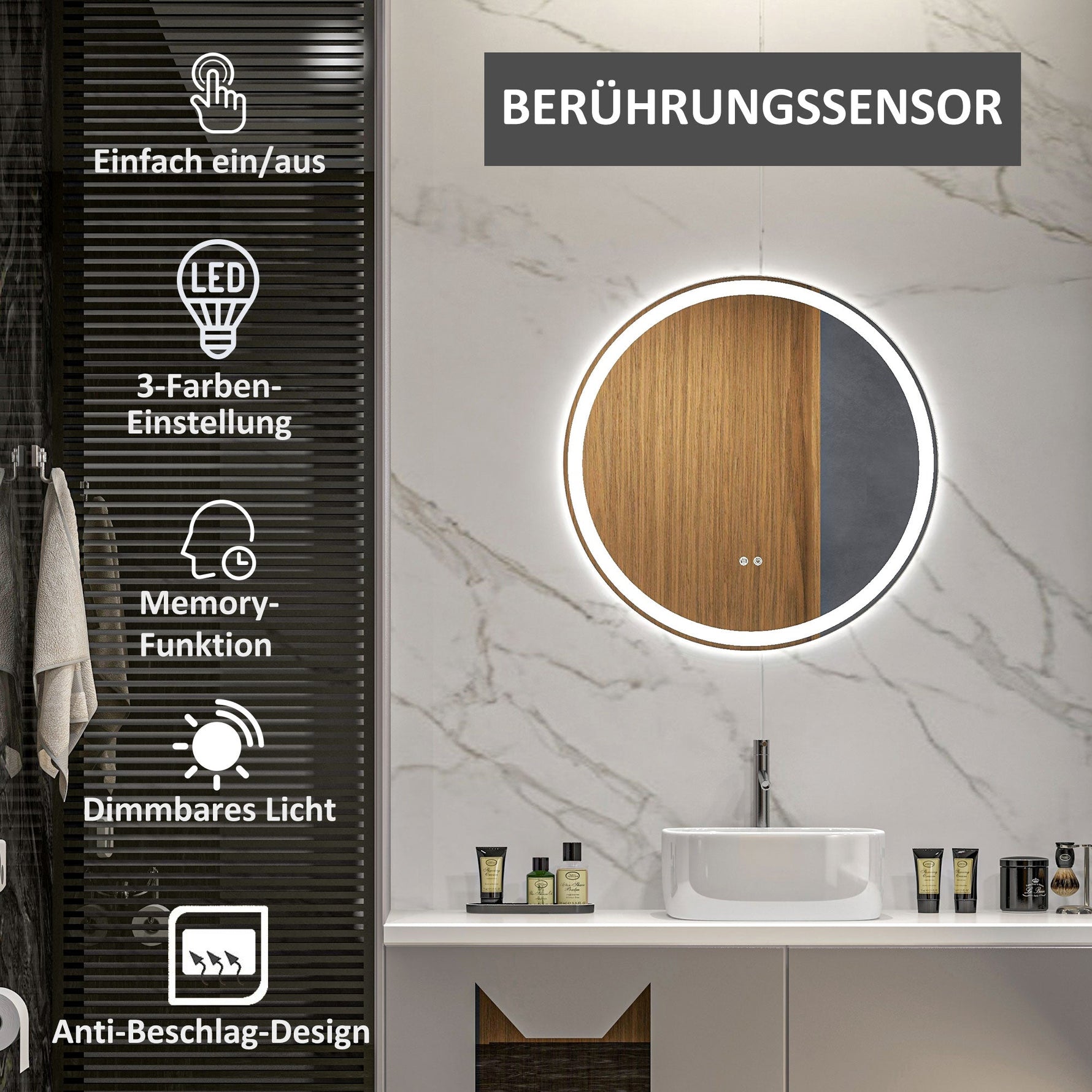 kleankin Bathroom Mirror, LED Illuminated Touch, Aluminum Frame