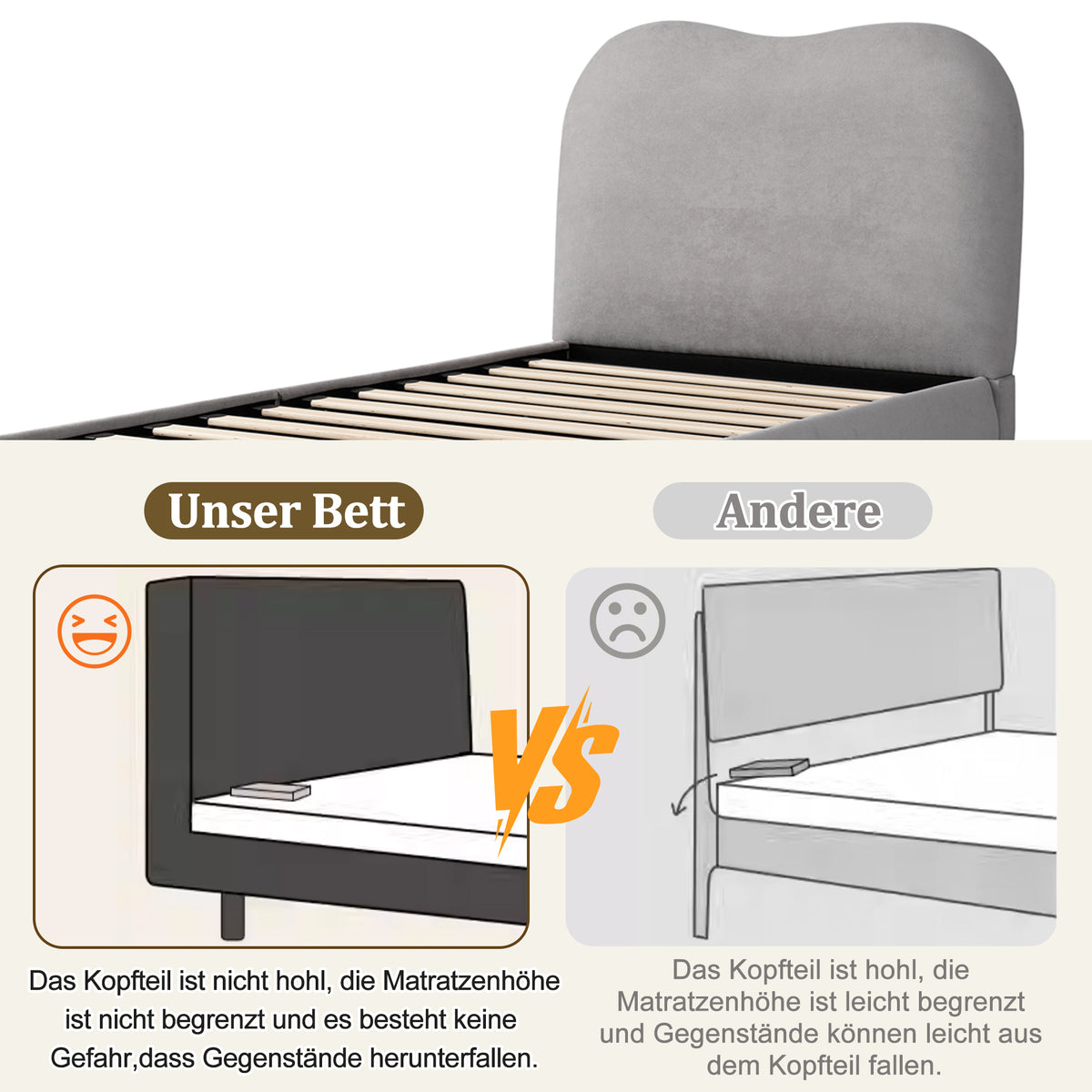 Upholstered Storage Bed 90x200cm with Hydraulic Lift, Grey Linen