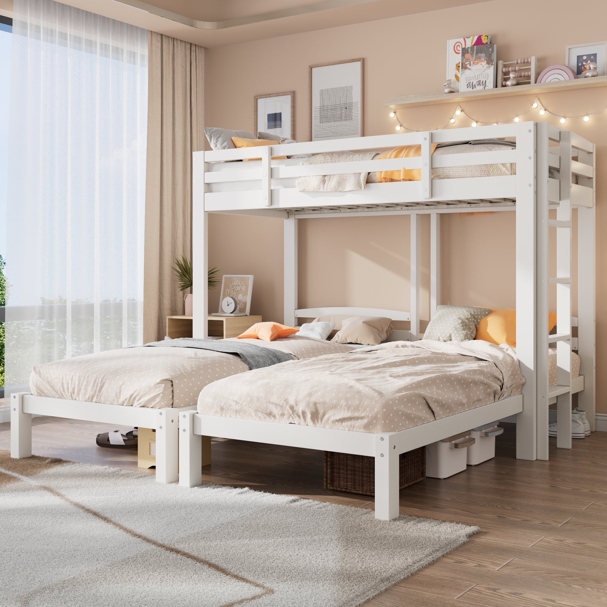 Triple Bunk Bed 90x200cm Side Ladder for Children/Teens, White