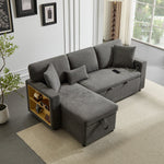 Corner Sofa Bed, L-Shaped Extendable with Storage & Shelf, Dark Grey