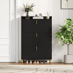 Shoe Cabinet 3 Doors 6 Adjustable Compartments Narrow Anti-tip Black