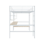 Loft Bed 140x200cm Frame with Desk & Shelves, White Metal