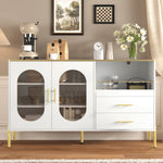 Sideboard Cabinet, 2 Drawers 2 Glass Doors Modern, White Gold Accents