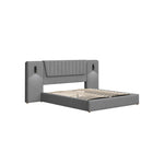 Upholstered Bed 180x200cm, Hydraulic Storage with USB & Reading Lamp, Grey Velvet