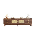 TV Cabinet, 180cm with Rattan Doors, 4 Drawers, Cable Management, Dark Wood