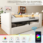 Upholstered Sleeper Sofa 90x190cm with Storage & LED, Beige