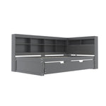 Sofa Bed with USB Socket & Storage, Solid Wood, Gray