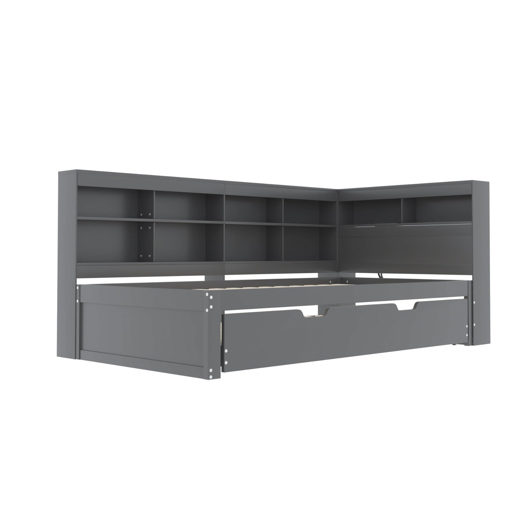 Sofa Bed with USB Socket & Storage, Solid Wood, Gray