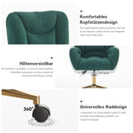 Swivel Chair Adjustable Height Gold Legs Teddy Fabric - Green