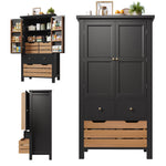 Kitchen Cabinet, Tall Buffet Storage with 2 Doors & 5 Drawers, Black/White