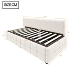 Upholstered Single Sofa Bed 90x200cm Hydraulic Storage Check Pattern - Beige Velvet