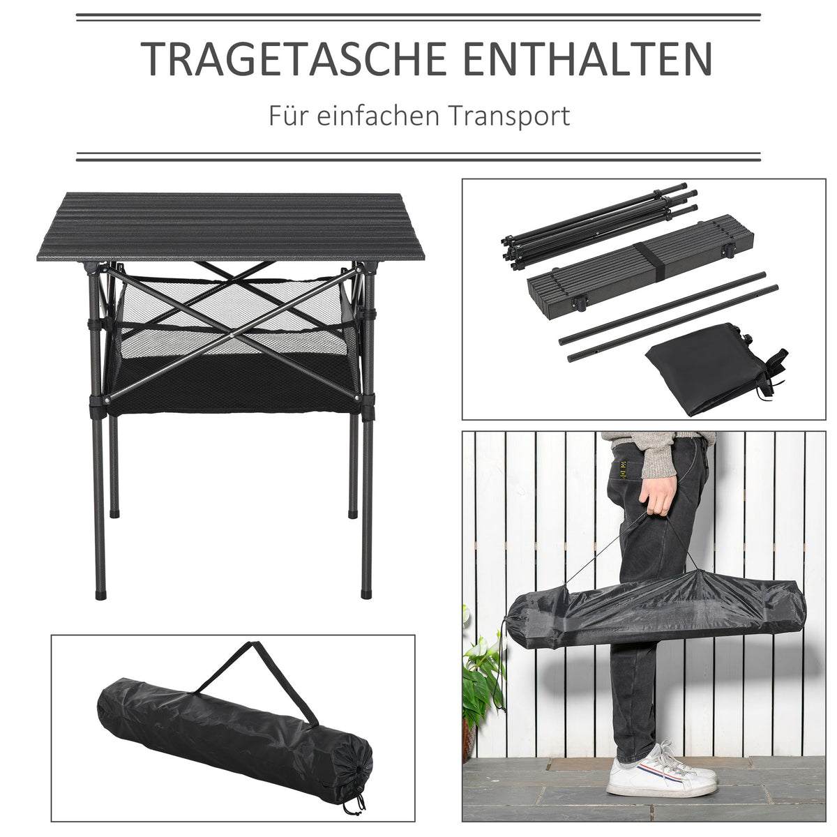 Camping Table Foldable Portable Lightweight Mesh Bag, Aluminum Black
