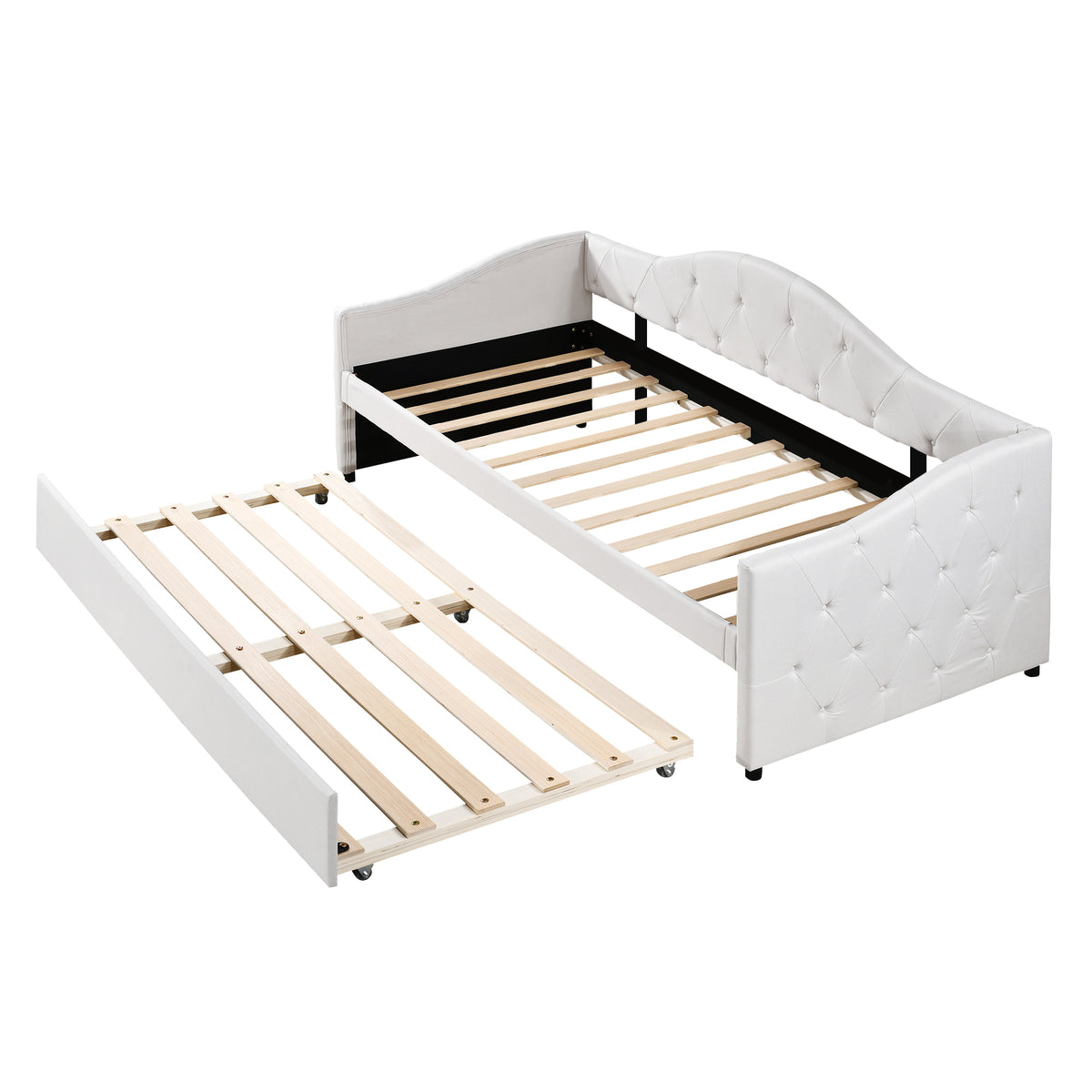 Daybed 90x200cm with Pull-Out Bed, Sofa Bed - Beige Linen