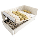 Upholstered Bed, Day Bed Sofa Bed with Hydraulic Storage, 90x190cm, Velvet Beige