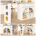 Bar Table Extendable 360° Rotating Storage with Shelves & Glass - White