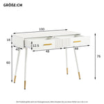 Dressing Table with 2 Drawers, Metal Feet, White