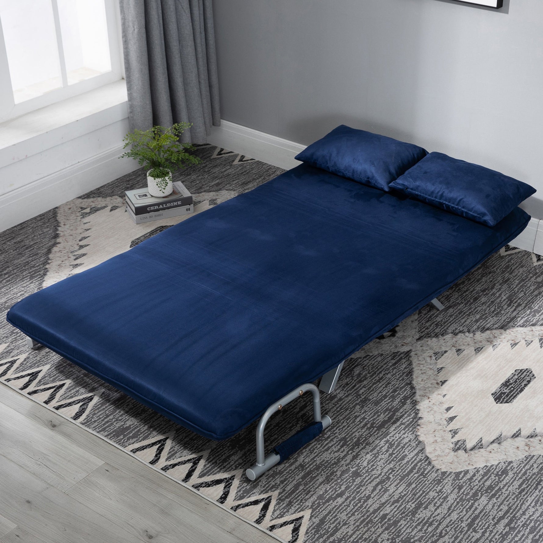 2-seater Sofa Bed, Adjustable Backrest, Velvet Blue