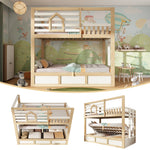 Children's Bunk Bed 90x200cm Cabin Storage, White & Natural Wood
