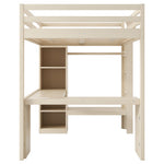 Loft Bed 140x200 with Desk, Shelves, LED & USB Port - Natural