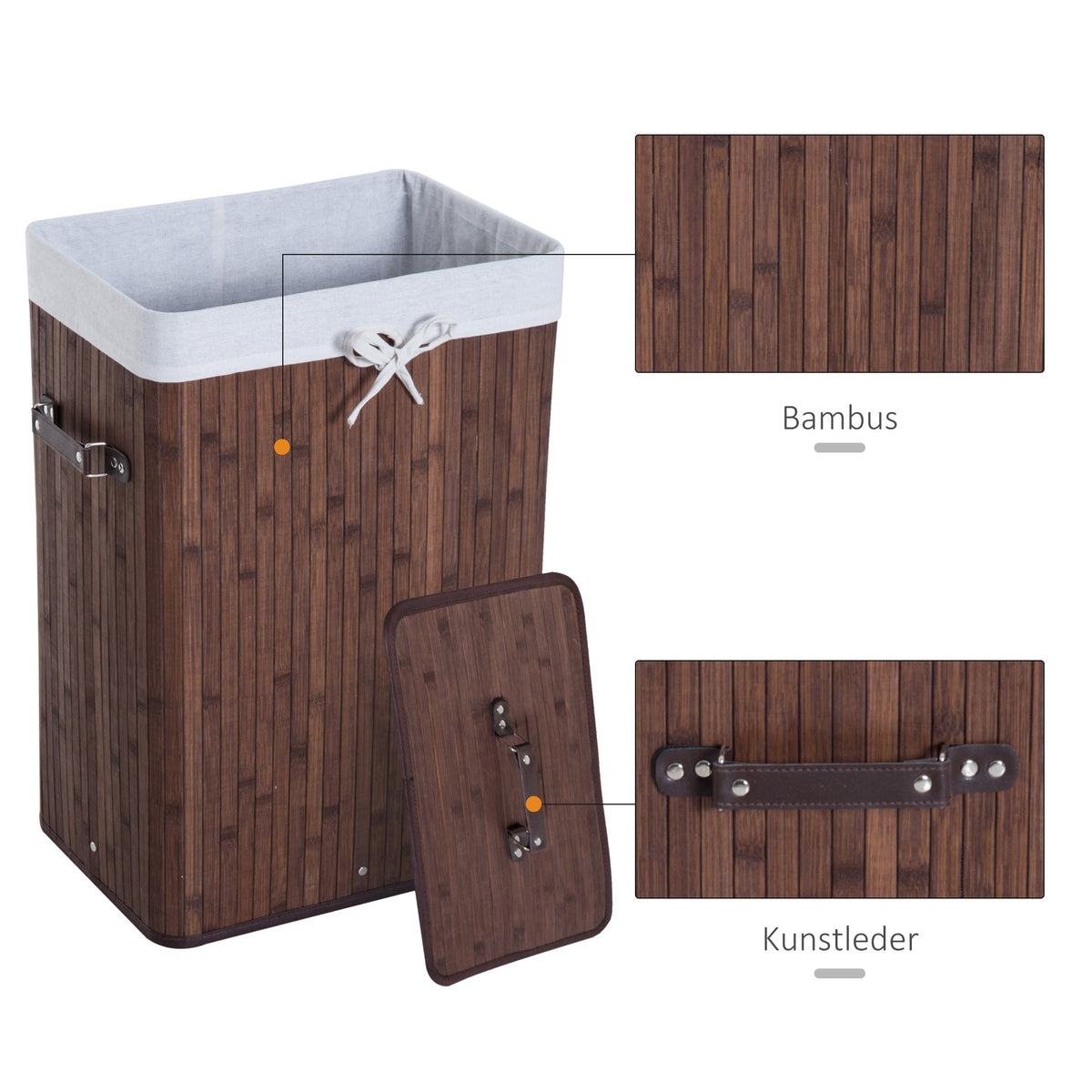 Laundry Basket 72L Foldable Washable Bamboo Dark Brown