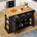 Mobile Kitchen Cart 132cm Folding Worktop Multifunctional Storage Cabinet Integrated Socket Country Style